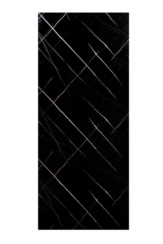 Placa Decorativa PVC Imitatie Marmura, 2800x1200 mm, Negru cu dungi Aramii